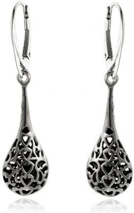 Eleganckie wiszące oksydowane srebrne kolczyki ażurowe łezki krople srebro 925 K3411