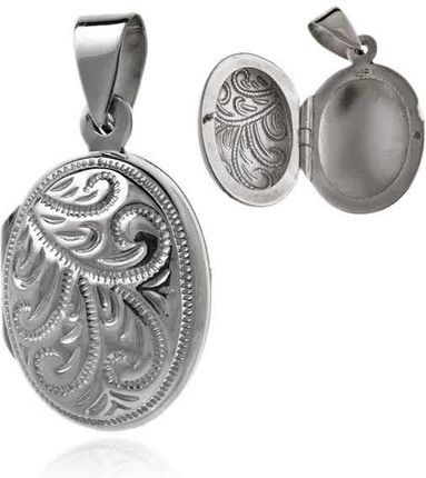 Elegancki owalny otwierany srebrny wisior sekretnik z grawerowanym wyciskanym wzorem srebro 925 W0520