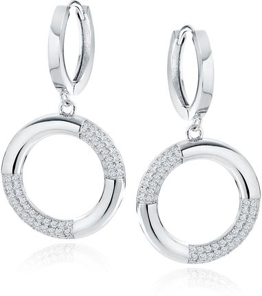 Eleganckie rodowane srebrne wiszące kolczyki celebrytki kółka circle ring cyrkonie srebro 925 Z1962DER_W