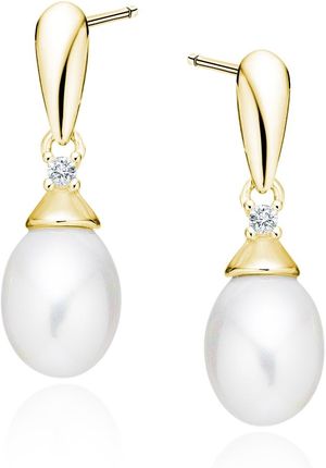 Delikatne pozłacane wiszące srebrne kolczyki perły perełki łezki krople cyrkonie srebro 925 Z1959EG_W