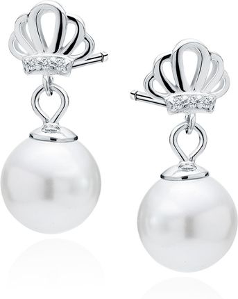 Delikatne rodowane wiszące srebrne kolczyki perły perełki kulki cyrkonie srebro 925 Z1963ER_W