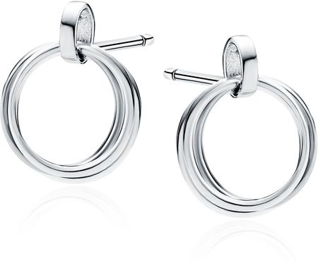 Eleganckie klasyczne wiszące rodowane srebrne kolczyki kółka circle ring srebro 925 Z1937ER