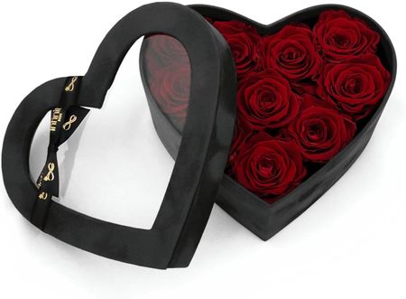 Flower Box Serce Infinity Rose Czerwone Wieczne Róże W Czarnym Welurowym Pudełku L