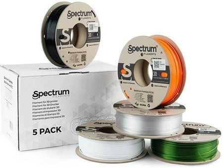 Spectrum 3D filament, Premium PCTG, 1,75mm, 5x250g, 80751, mix Arctic White, Traffic Black, Pure Orange, Transparent Green, Prem (80751)