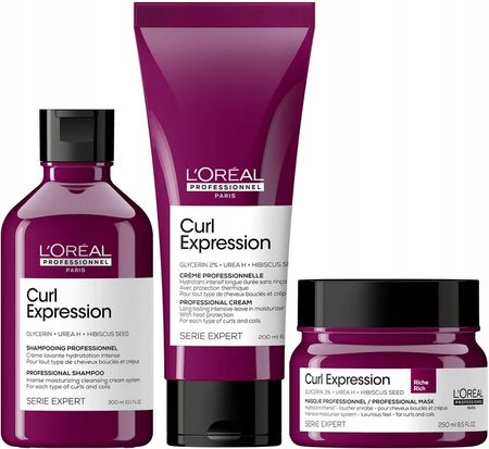 L'Oreal Professionnel Serie Expert Curl Expression zestaw intensywnie nawilżający do włosów kręconych i suchych, kremowy szampon, bogata maska, krem