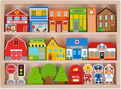 Tooky Toy Drewniany Zestaw Budynków I Figurek Miasto