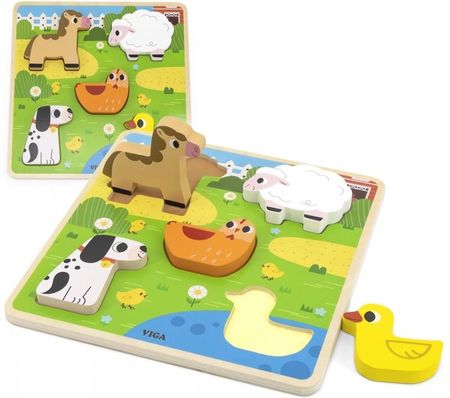 Viga Toys Viga Drewniana Układanka Puzzle Zwierzątka Farma Do Dopasowania