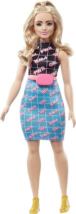 Barbie Fashionistas blondynka o krągłych kształtach w stroju z nadrukiem Girl Power FBR37 HPF78