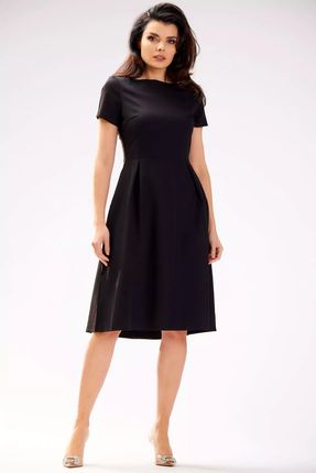Klasyczna sukienka midi z krótkim rękawem (Czarny, S)