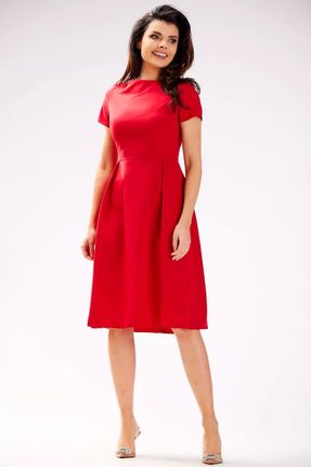 Klasyczna sukienka midi z krótkim rękawem (Czerwony, S)