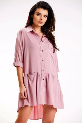 Asymetryczna sukienka koszulowa oversize (Brudny róż, L/XL)
