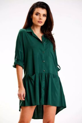 Asymetryczna sukienka koszulowa oversize (Zielony, L/XL)