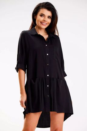 Asymetryczna sukienka koszulowa oversize (Czarny, L/XL)