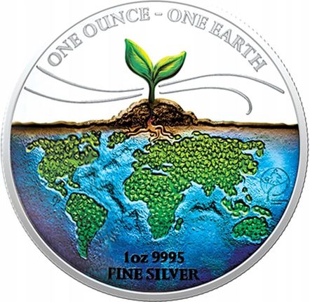 Nieakredytowany 1 Uncja Fiji One Earth Colour Srebrna Moneta