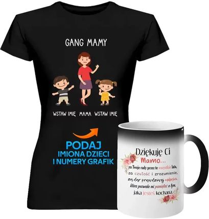 Komplet dla mamy - Gang mamy + Dziękuję Ci Mamo - koszulka i kubek na prezent dla mamy - produkt personalizowany