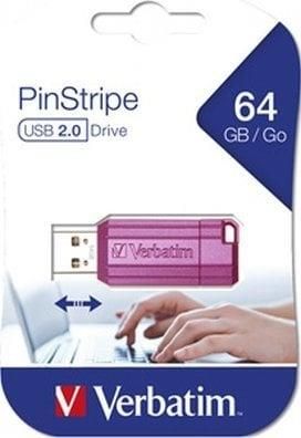 Verbatim Pendrive USB flash disk, USB 2.0, 64GB, PinStripe, Store N Go, różowy (23942499626)