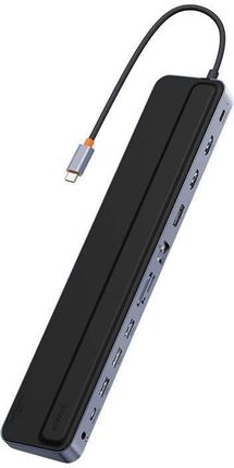 Baseus HUB USB 12w1 EliteJoy Gen2 series USB-C do 2xHDMI+ 3xUSB 3.0+ PD+ DP+ SD/TF+ RJ45+Type-C+ 3.5mm (ciemny szary) (WKSX030213)