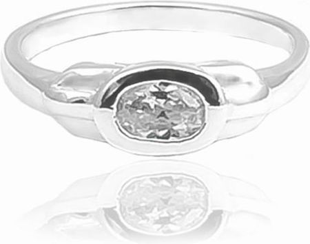 Nefryt Pierścionek srebrny z cyrkonią krystaliczną elipsa R17