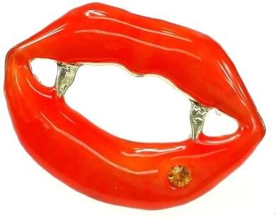 Nefryt Broszka usta wampirzycy wampir kolor pomarańczowy
