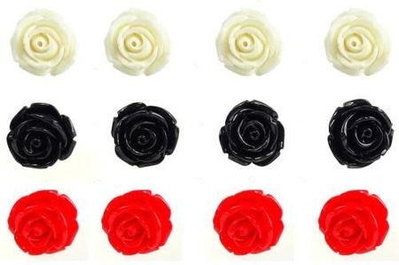 Nefryt Kolczyki róże 3 kolory 14mm zestaw 6 par