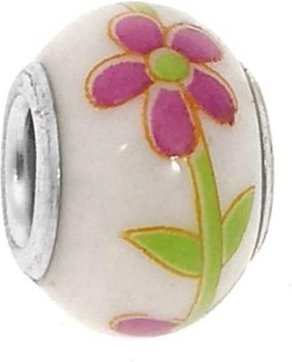 Nefryt Zawieszka beads - ceramiczny różowy kwiatek