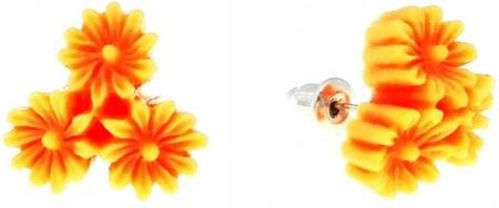 Nefryt Kolczyki kwiaty bukiet kwiatów kolor pomarańczowy