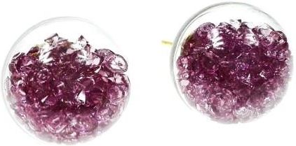 Nefryt Kolczyki kule tribal z kryształkami kolor fioletowy