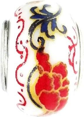 Nefryt Zawieszka beads - ceramiczny kwiaty ciemna czerwień