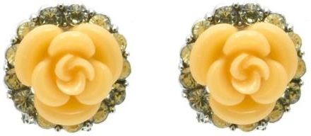 Nefryt Kolczyki żółte róże z kryształkami vintage