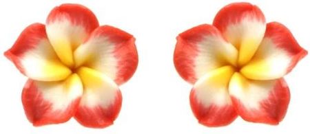 Nefryt Kolczyki kwiaty hawajskie czerwone białe z żółtym