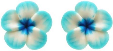 Nefryt Kolczyki kwiaty hawajskie błękitne białe z granatowym