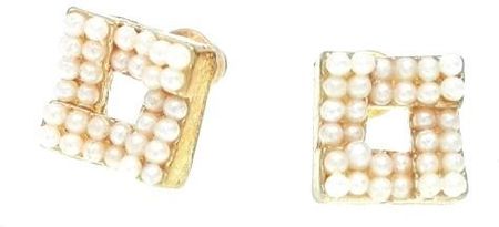 Nefryt Kolczyki kwadraty z perełkami kolor złoty