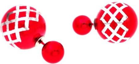 Nefryt Kolczyki kule tribal metaliczne w kratkę kolor czerwony
