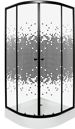 KERRA PIXEL BLACK kabina prysznicowa półokrągła 80x80x180cm szkło dekor/prof. czarny+ brodzik 80x80x16cm biały