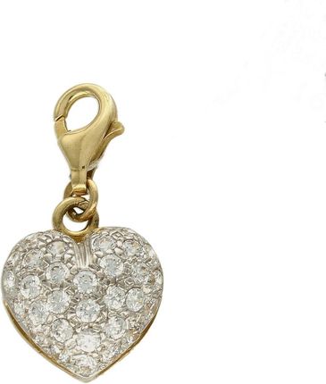 Diament Złoty charms do bransoletki 585 wypukłe serduszko z cyrkoniami