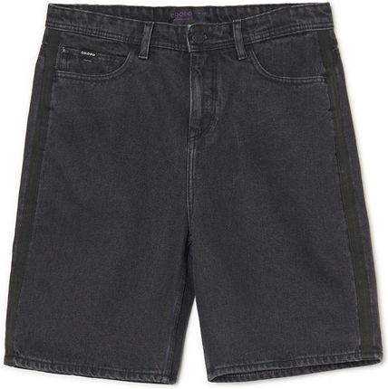 Cropp - Czarne jeansowe szorty z lampasami - Szary