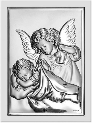 Beltrami Obraz anioła stróża z latarenką dla dziecka nad łóżeczko srebrny pamiątka chrztu | Rozmiar: 8x11 cm SKU: BC6325/2W