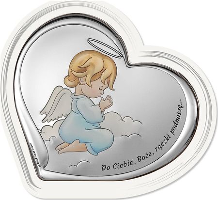 Beltrami Obraz anioła stróża srebrny nowoczesny nad łóżeczko serce z grawerem | Rozmiar: 18.5x17 cm Kolor: Niebieski SKU: BC6732S/3FC