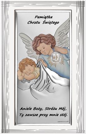 Beltrami Srebrny obrazek na chrzest z aniołem stróżem grawerem pamiątka chrztu 9x15.5 | Rozmiar: cm SKU: BC6668SF/2COL