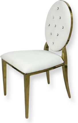 Bellacasa Krzesło Ludwik Gold Glamour White Białe Pikowane Kryształkami Złote  