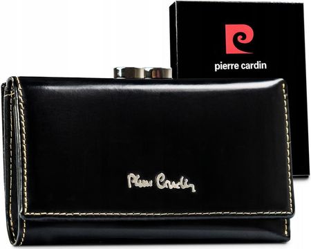 Klasyczny portfel damski ze skóry naturalnej na bigiel i zatrzask — Pierre Cardin