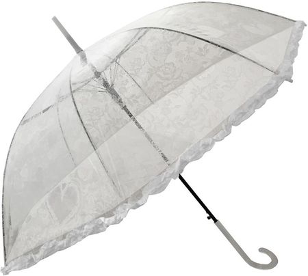 Głęboka przezroczysta parasolka damska z falbanką, BIAŁA
