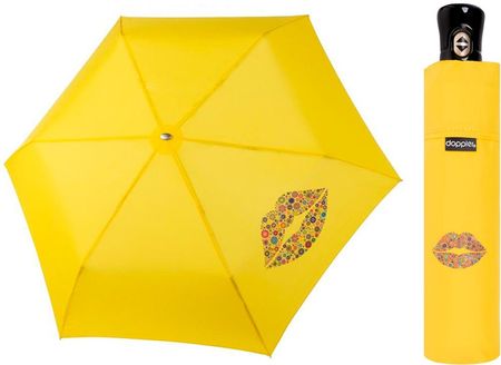 Automatyczna bardzo mocna parasolka damska Doppler, żółta z kwiecistymi ustami