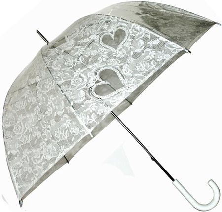 Przezroczysta głęboka parasolka damska w koronkowy wzór