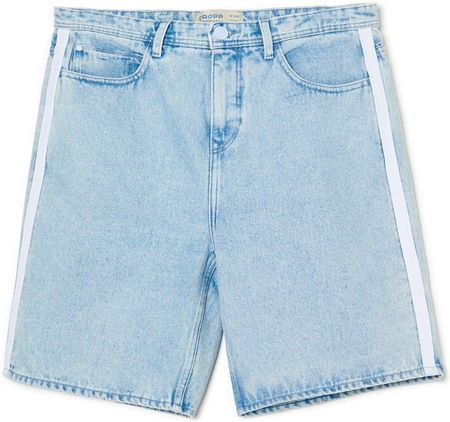 Cropp - Jeansowe szorty z lampasami - Niebieski