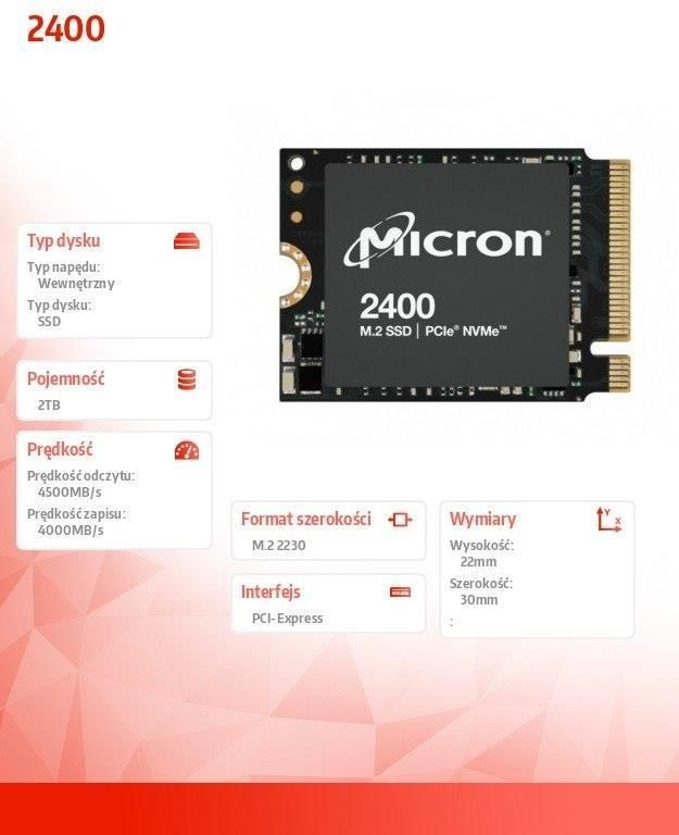 Dysk SSD Micron 2400 2TB M.2 (MTFDKBK2T0QFM1BD1AABYYR) - Opinie i