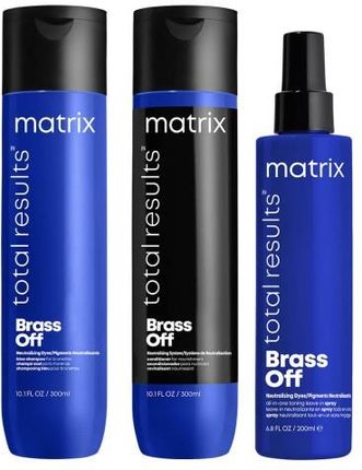 Matrix Total Results Brass Off Zestaw Ochładzający Kolor Włosów Od Ciemnego Blond Po Jasny Brąz Szampon Odżywka Spray