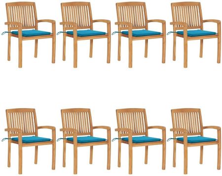 Vidaxl Sztaplowane Krzesła Ogrodowe Z Poduszkami 8szt. Tekowe 3073244 Niebieski