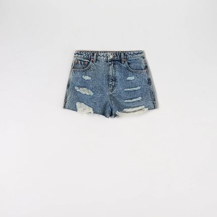 Sinsay - Szorty jeansowe high waist - Niebieski
