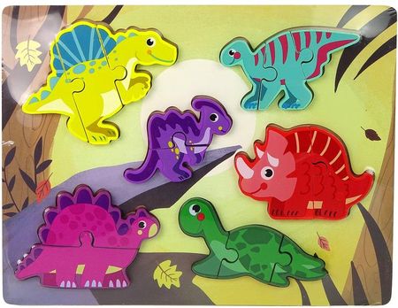 Leantoys Drewniane Puzzle Zwierzęta Dinozaury Do Dopasowania